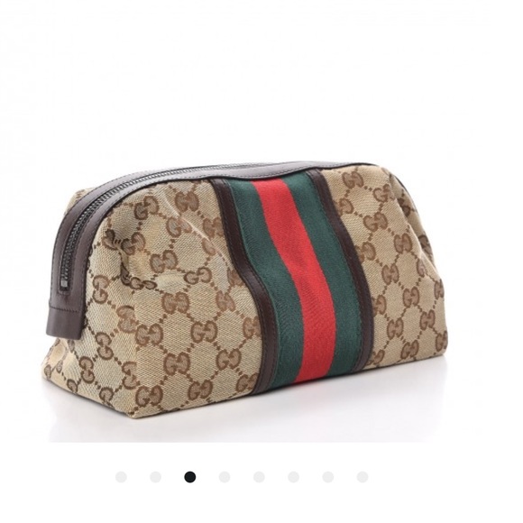 GUCCI Monogram Web Small Cosmetic Case Dark Brown EXCELLENT CONDITION - Picture 1 of 9